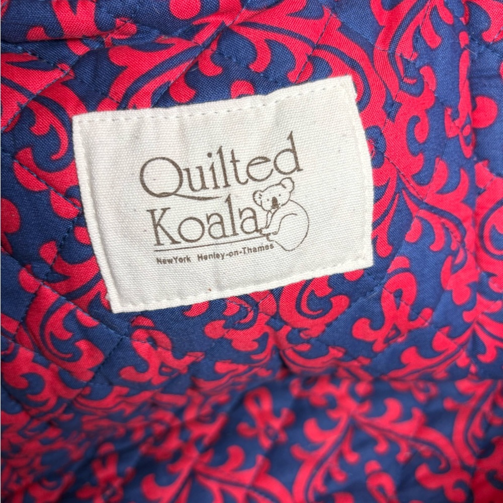 ~Quilted Koala~Large Blue & Red Damesk Quilted Double Strap Tote - Picture 2 of 9